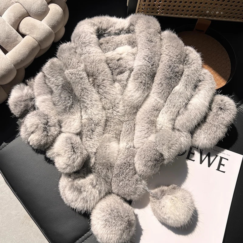 True rabbit fur triangle shawl cloak warm and thick neckprotecting real rabbit fur scarf shawl scarf in autumn and winter 250928