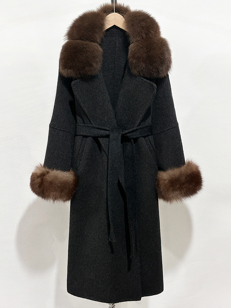 Fox fur collar double-sided wool sheep coat women's autumn and winter new long high-end woolen coat long coat women wool coat women designer