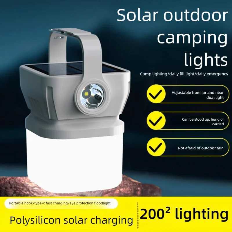 Portable Led Camping Flashlight Rechargeable Led Camping Solar Rechargeable Lantern Waterproof Outdoor Supplies Lightweight Tent C250928