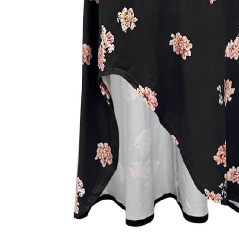 Women's Long Sleeve Floral Print A-Line Midi Dress - Milk Silk Elegant Casual Vacation Black Dress-CF52862