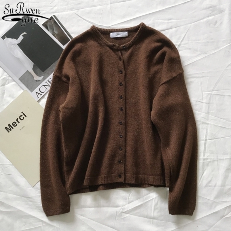 Women's Sweaters Fresh Green Korean Style Long Sleeve Cardigan Coat Autumn Solid Loose Women Clothes 10325 201031