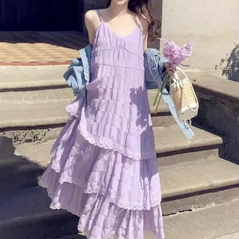 Summer Befree Long Vintage Casual Ruffles Elegant Maxi Strap Camis Silky Beach Lace Party Dress Vestidos Sexy Women 250611