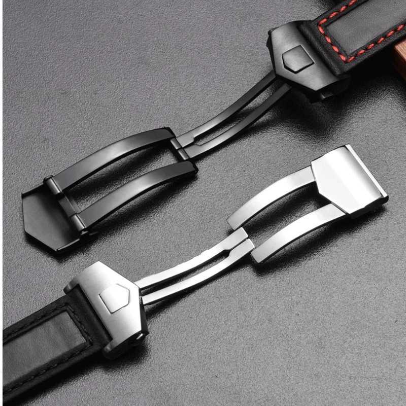 COW Genuine Leather WATCH StrAP 19mm 20mm 22mm WATCHband for Monaco F1 WATCH band Red Men Fold buckle Bracelet W250928