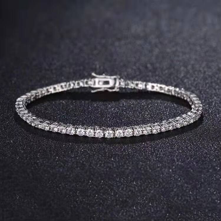 Hot-sale 2mm 3mm Moissanite Chain Diamond Tennis Link Silver Chain VVS Moissanite Tennis Fine Jewelry Bracelet