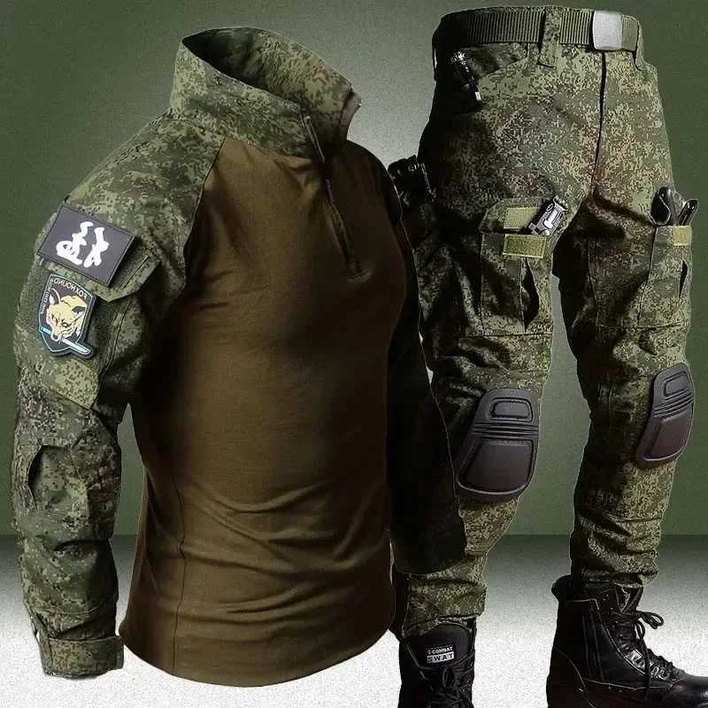 RU Camo Tactical Sets Men Outdoor Breathable Hiking ShirtsMultipocket Cargo Pants Hunting Suit Training TShirts Combat Set W250928