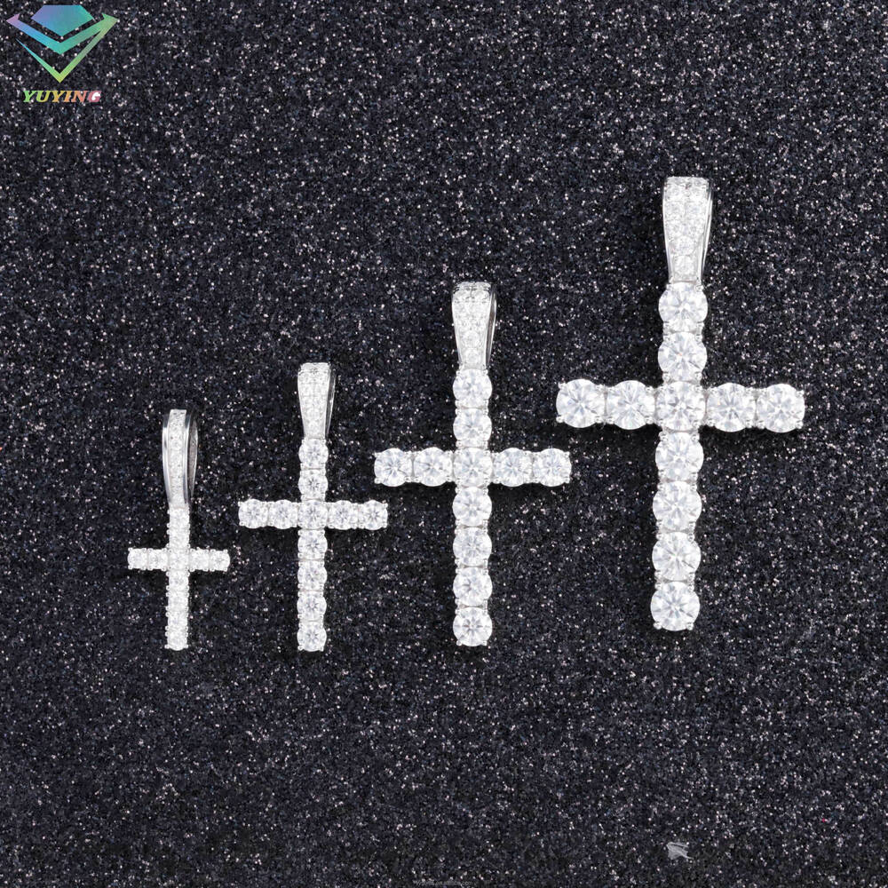 RTS Hip Hop Jewelry White Gold Plated 925 Silver VVS Moissanite 2mm to 6.5mm Cross Pendants Wholesale Price