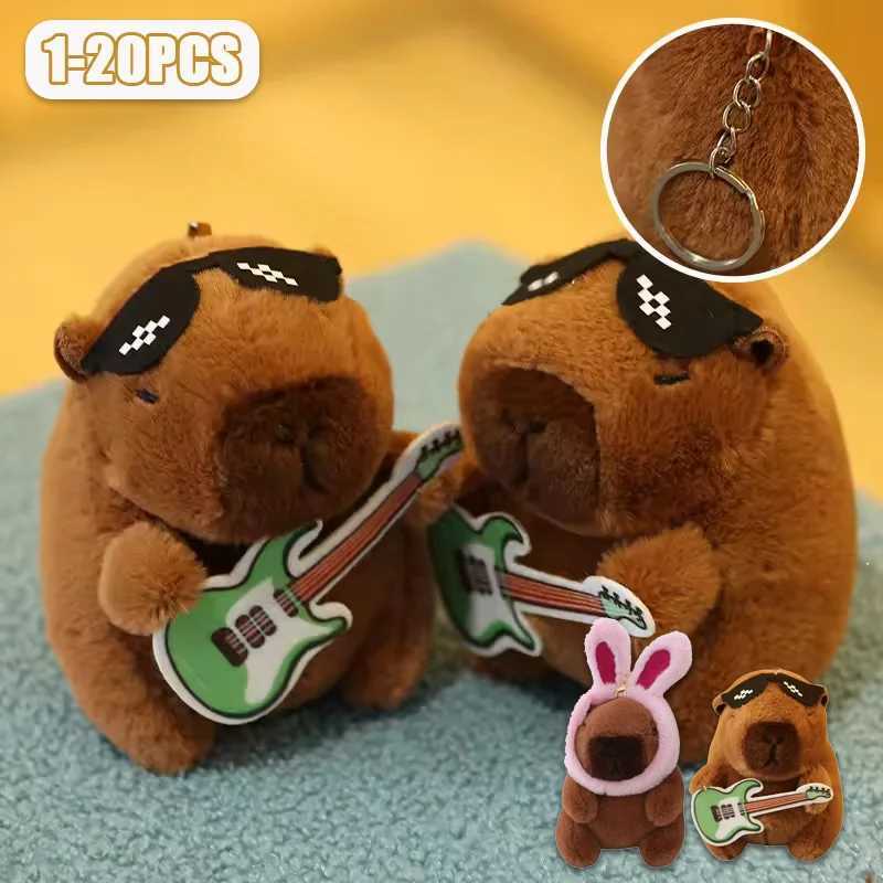 120PCS Cute Guitar Capybara Plush Toy Cartoon Guinea Pig Pendant Stuffed Doll Backpack Keychain Bag Car Key Ring Decor Kid GiftXJ250928