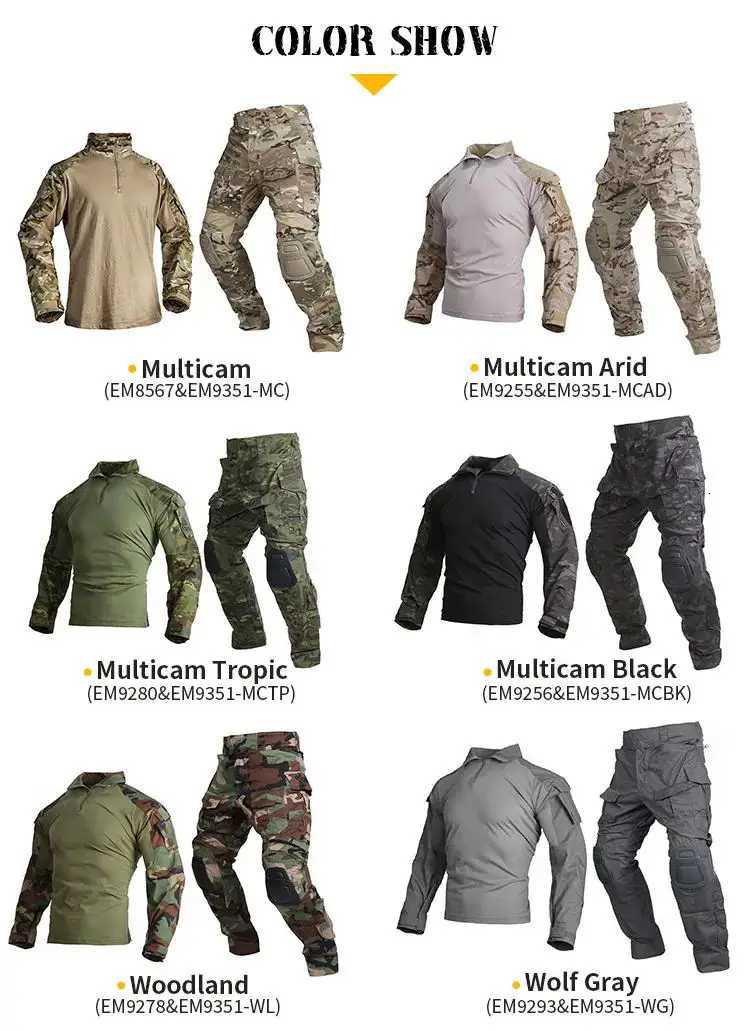 Emersongear Tactical G3 Uniform Sets NEW Mens Camouflage Suits Outdoor Hunting Shirt Pants Tops Duty Cargo Trouser AOR W250928