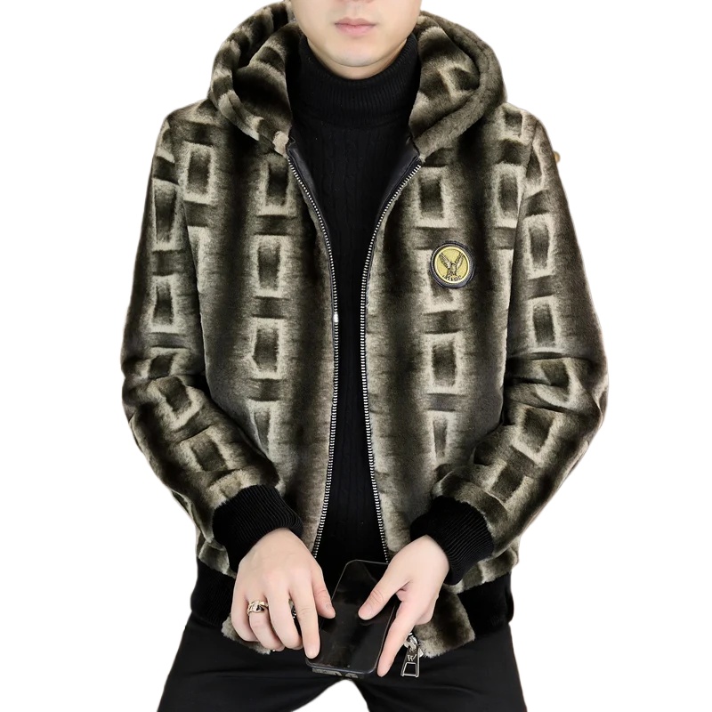 2025 Luxury Vintage Winter Hooded Faux Fur Mink Jackets Men Warm Casual Business Imitation Fur Coat Office Social Men Clothing