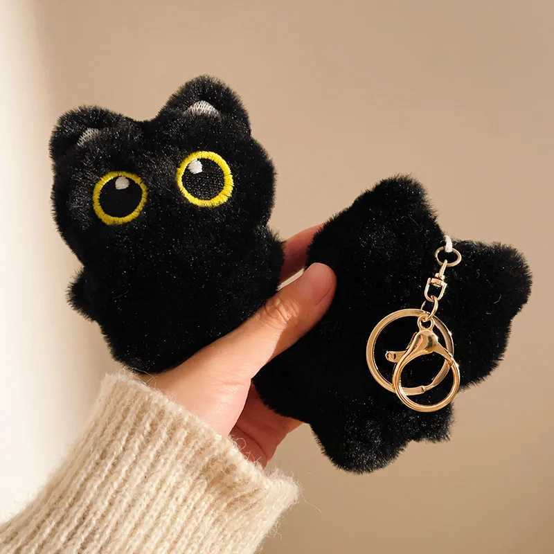 Cute Mini Black Cat Pendant Keychain Cartoon Plush Kitten Doll Charms With Beaded Chain Cuddly Black Kitten For Boys Girls GiftsXJ250928