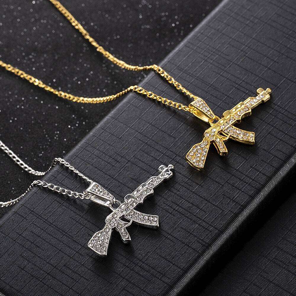 Choker Necklaces Rifle model for Gun Punk Pendant Crystal Rhinestone Chain Necklace Women Men Chains Jewelry Gift