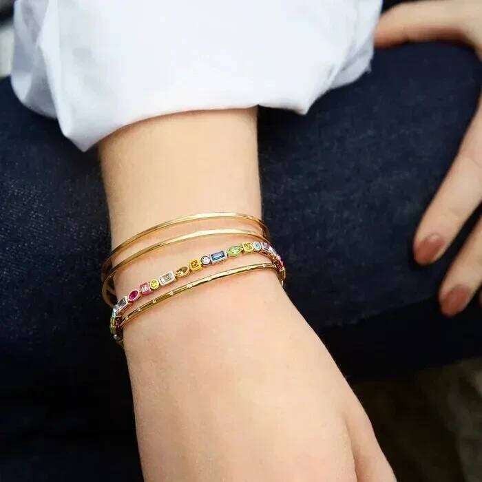 2025 Colorful Rainbow Enamel Geometric Round Square Eye Rectangle Shape Tennis Chain Bracelet Necklace For Women Fashion Jewelry