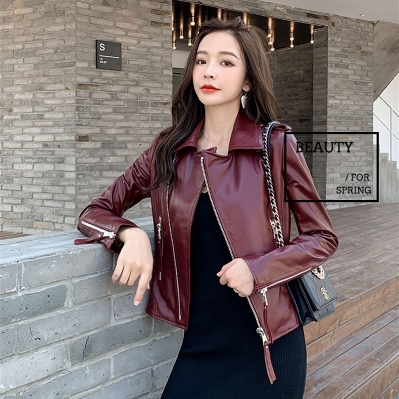 Free shipping, new quality women Genuine leather jacket.fashion sheepskin biker clothes,casual slim leather coat,wholesales 210201