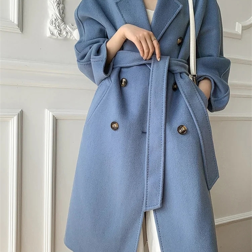 Fashion Trendy Womens Coat 100% Pure Australian Wool Coat Solid Color Autumn and Winter Double-Sided Woolen Womens Clothing 240909