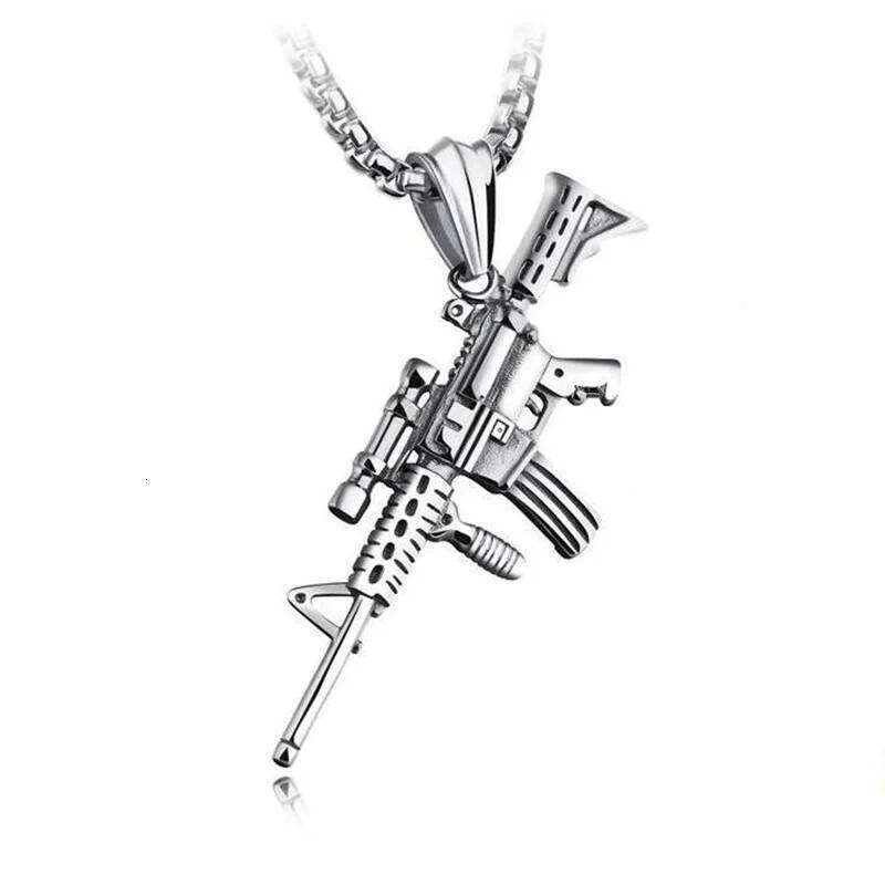 Men's Gun Pendant Necklace Fashion Hip Hop Jewelry Accessories Stainless Steel Chain