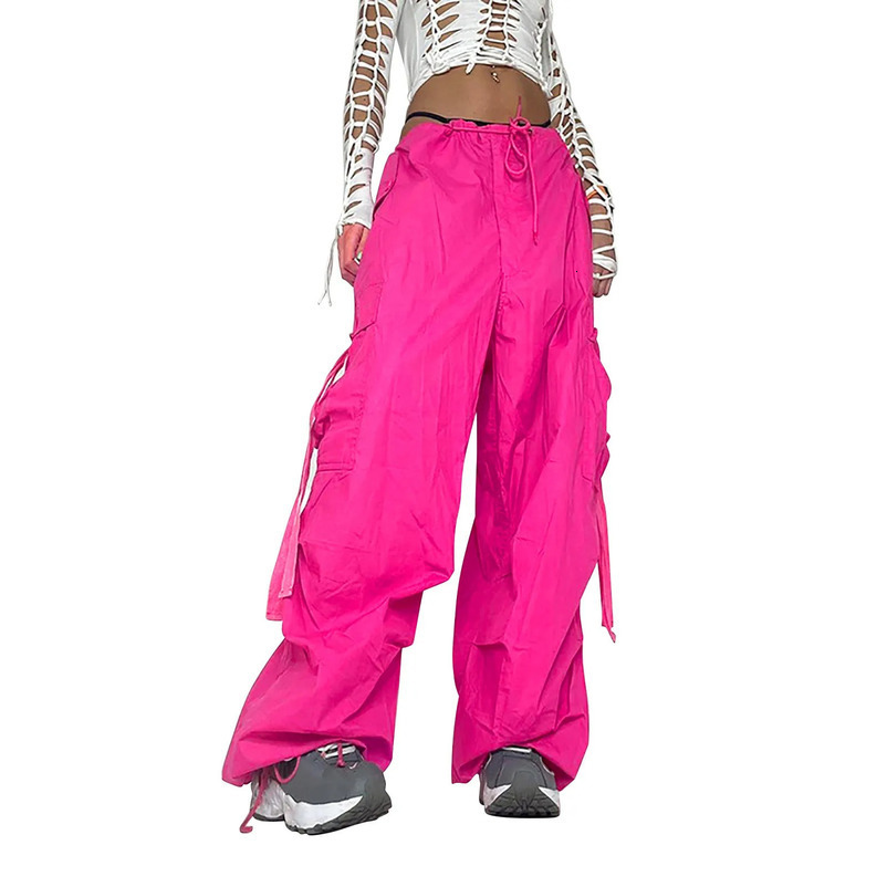 Casual Baggy Pink Wide Leg Sweatpants Trousers Drawstring Low Waist Streetwear Pants Techwear Hip Hop Punk Trendy Cargo 250306