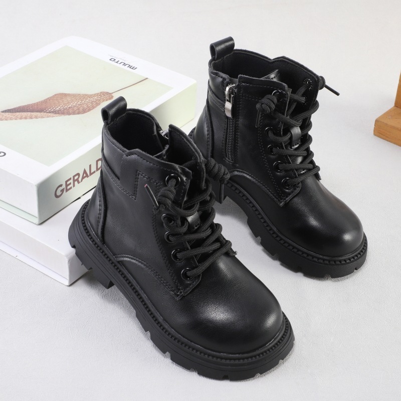 Autumn and Winter New Children's Martin Boots British Boys' Black Boots Side Zipper Girls' Short Boots Fashion Trendy Boots Designer Sh