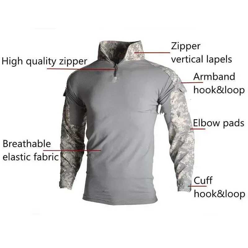 Outdoor Long Sleeve Tactical Shirts Combat Shirt 4 Zipper Ripstop Cotton Wearresisting Camo Airsoft T Shirts Men Clothing W250928