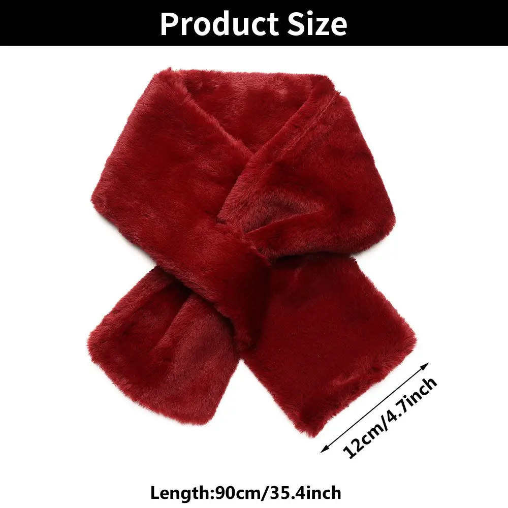 Solid Color Faux Rabbit Fur Plush Elegant Shawl Scarf Winter Warm Thicken Cross Collar Scarf 250928