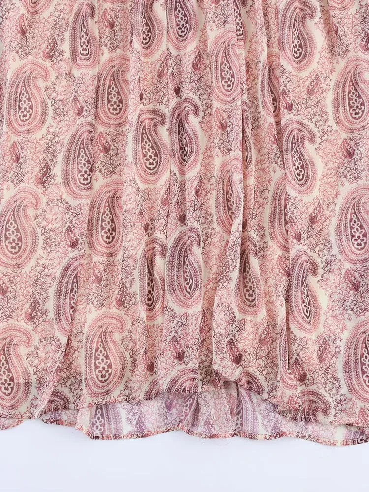 2025 Women Summer MIDI Dress Vintage Print Chiffon VNeck Cascading Ruffle Long Sleeve Female Elegant Street Dresses Clothing 250811A