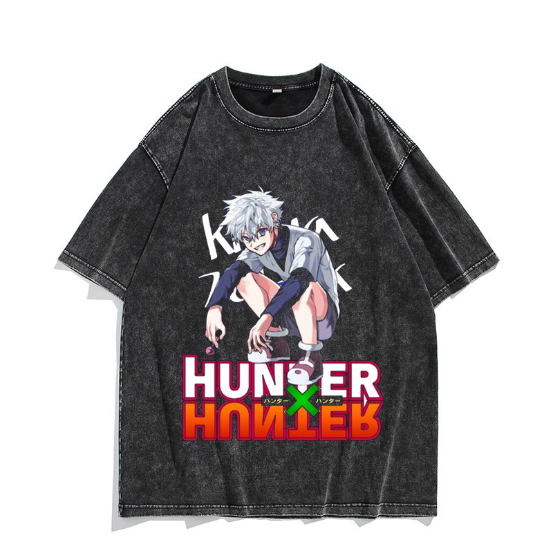 Hunter x Hunter Anime T-Shirt Short-Sleeve Summer Washed Distressed Hem 100% Cotton Loose-Fit Top Japanese Anime - CJ7642
