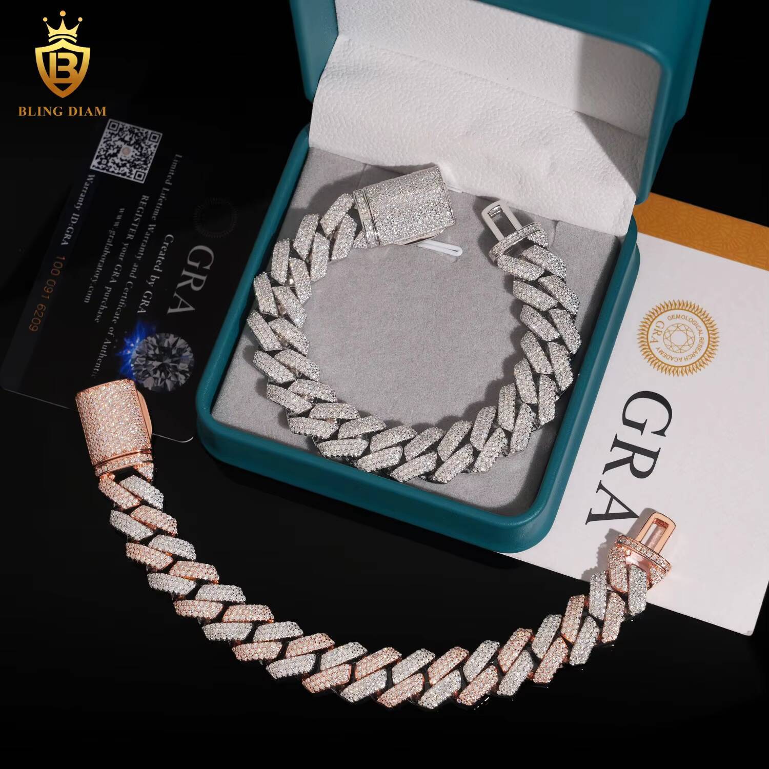 New Designs Fashion 925 Sterling Silver 15MM Cuban Link Chain Moissanite Cuban Bracelet Men HipHop Style Pass Diamond Tester GRA