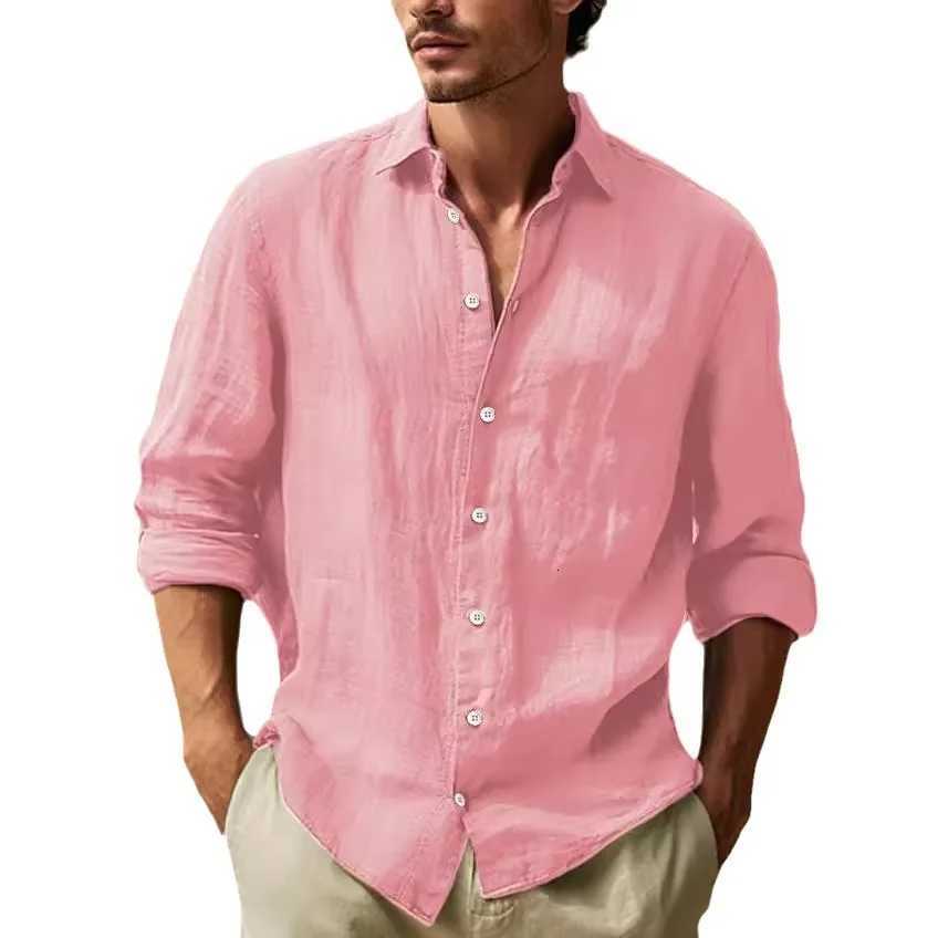Mens Longsleeved Top in 2025Made of Cotton and Linen Solid Color Turndown Collar in a Casual Style Shirt linen shirt men18 D250929
