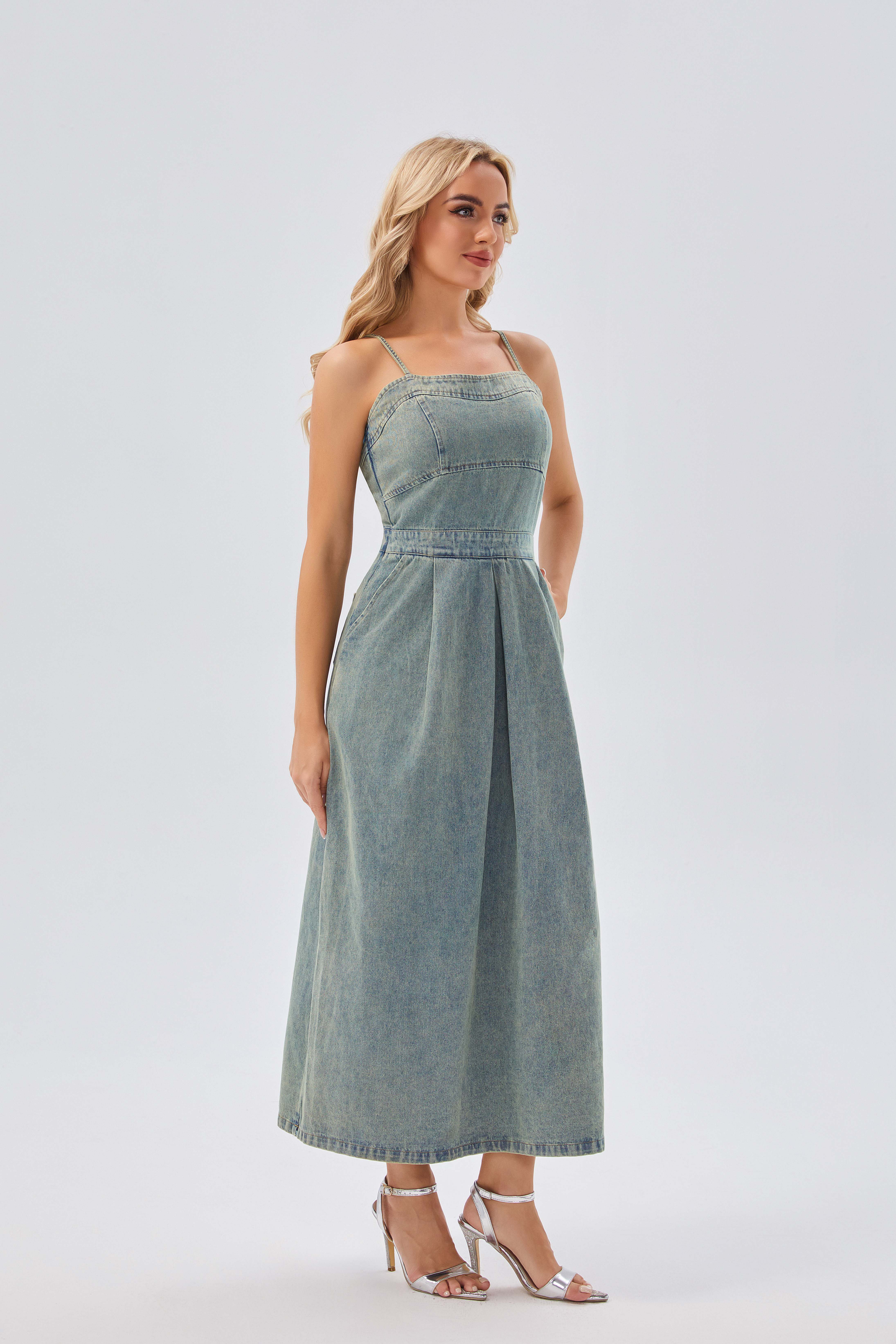 Basic & Casual Dresses Women's Denim Strapless Jumpsuit - Stylish Wide - Leg Overall Dress for Summer and Casual Occasions