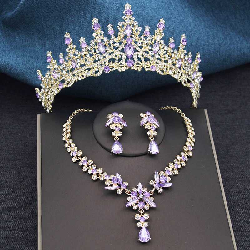 Silver Color Opal Blue Wedding Crown Jewelry sets for Women Tiaras and Earrings neckle set Princess Girls Prom Gifts cessory L250928E4L2