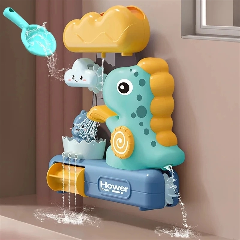 Childrens shower paddle toy cartoon animal dinosaur rotating water spray water wheel bathtub toy childrens happy shower toy gift 250306