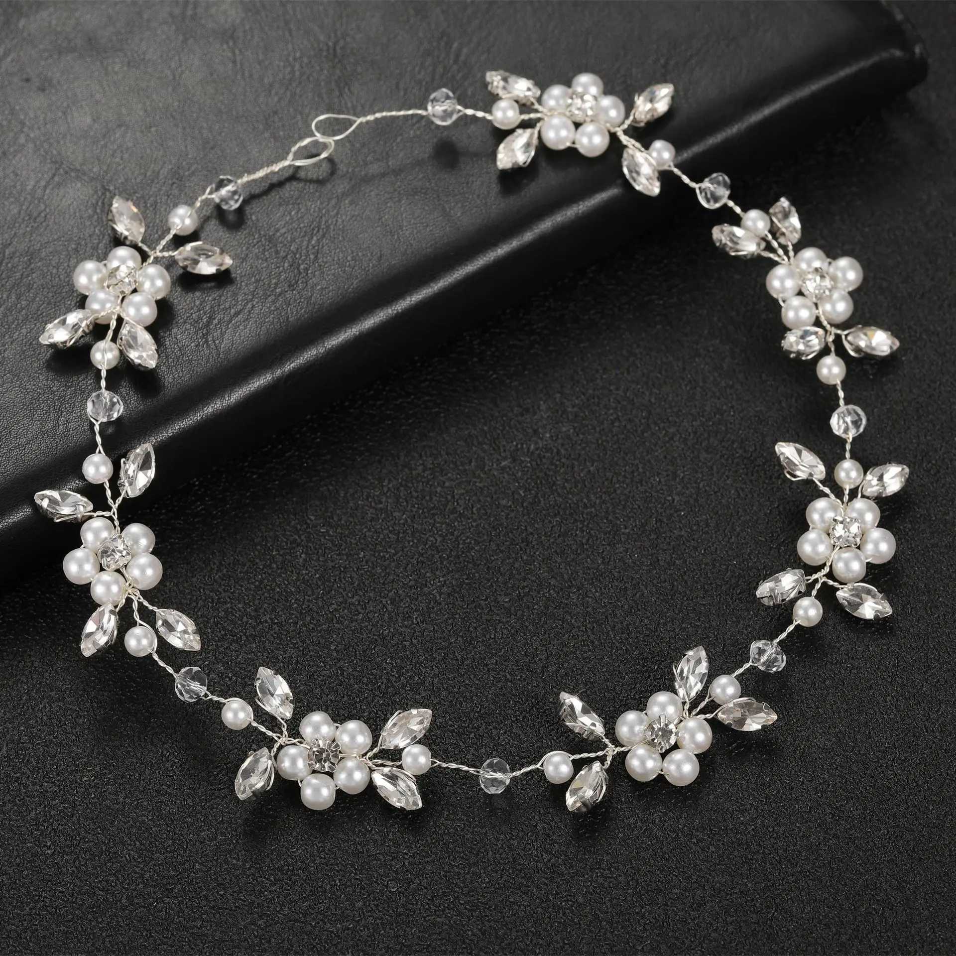 Women Leaf Bride Hair Vine Pearl Wedding Flower Headband Crystal Beads Bridesmaid Headdress Bridal Headpiece Hair Jewelry L2509282KRO