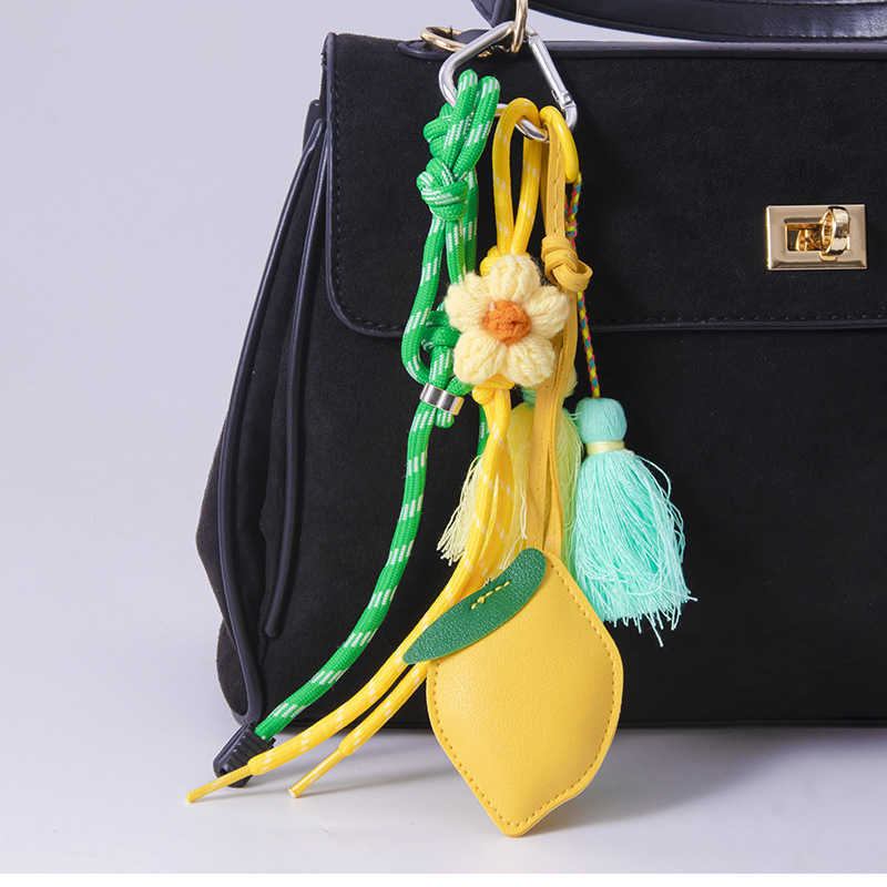 Pu Leather Lemon Fruit Pendant Keychain Creative Small Woven Minimalist Bag Pendant H250928
