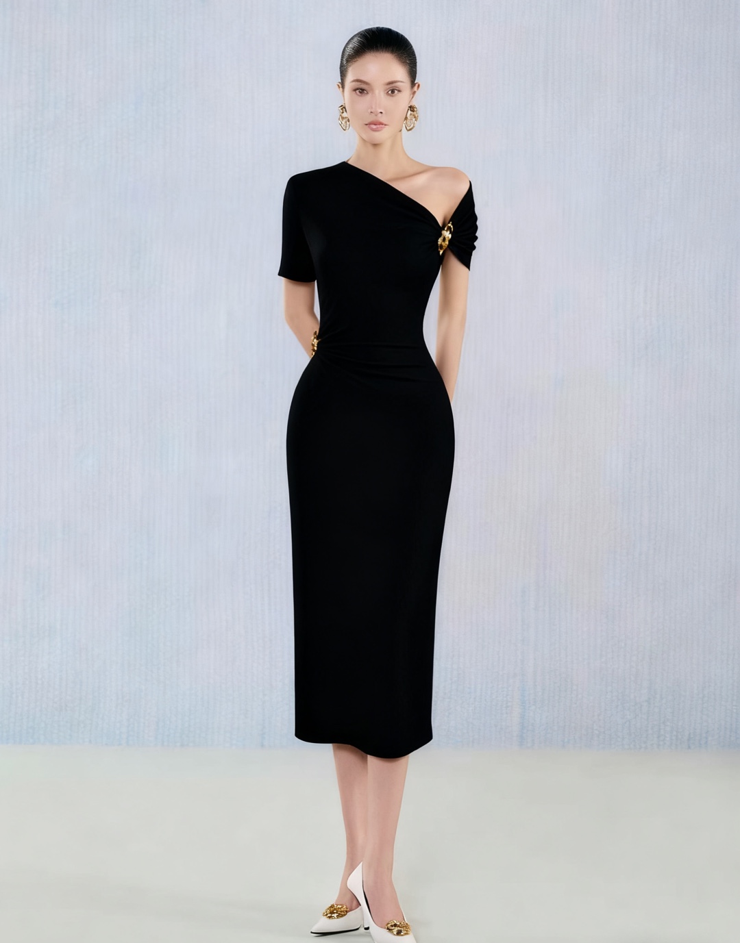 UG190 Elegant and graceful slim fit midi skirt