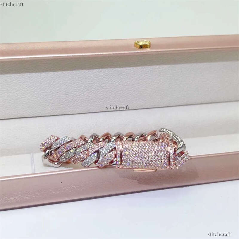Custom 14mm jewellery two tone rose gold chain moissanite cuban link bracelet