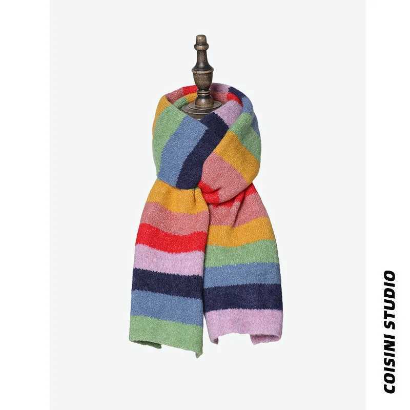 Colorful Rainbow Striped Scarf Men Women Warm Versatile Autumn Winter Student Couple Knit Small Scarf Echarpe Bufandas 4w981 L250928