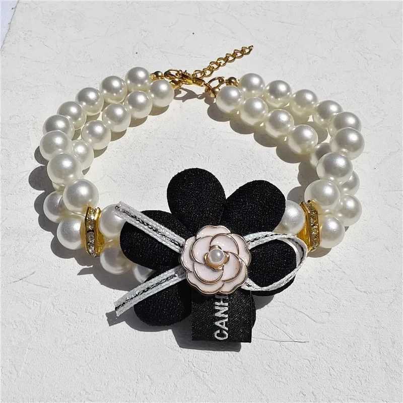 Luxurious Small Dog Pearl Necklace with Flower Bow Puppy Collar Jewelry Pet Decorative Dog Necklace Cat Pearls Collar Girls Dog Accessory D250929