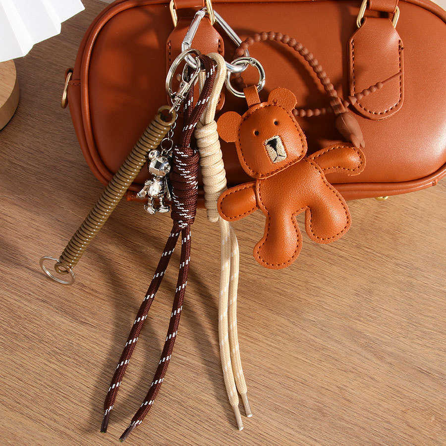 New Leather Brown Bear with Movable Limbs Bear Pendant Bag Strap Fashion Accessory H250928