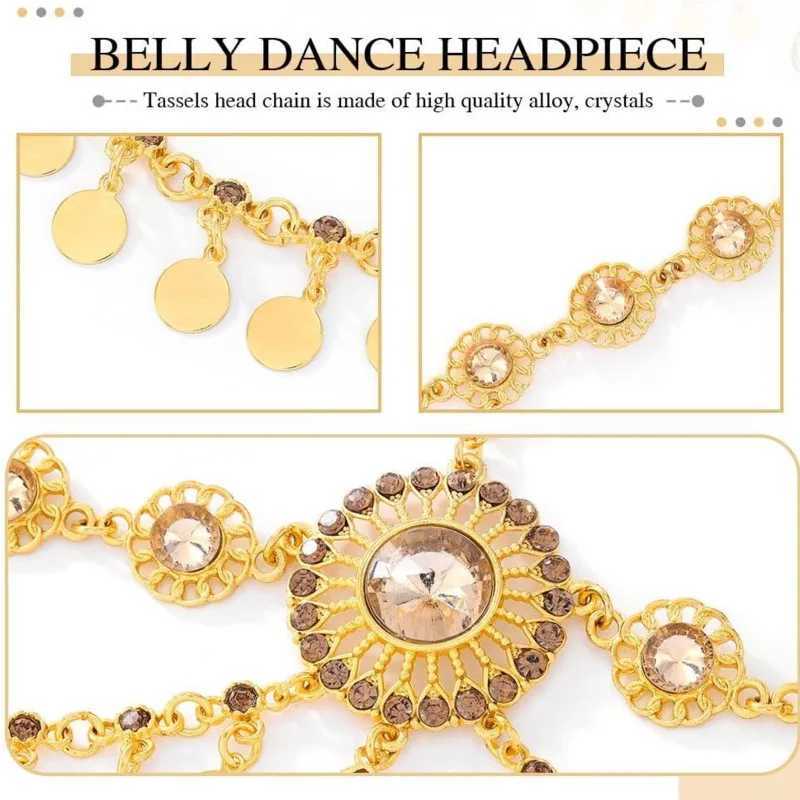 Egyptian Crystal Forehead Headpiece Gold Color Alloy Hollowed Rhinestone Coin Tassel Head Chain Womens Dance cessories L250928MMHQ