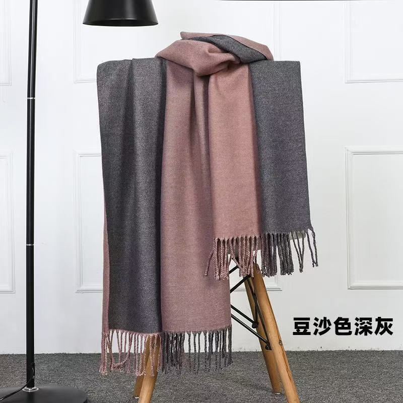 T1894 Solid Color Cashmere Scarf, Thickened Double-Sided Shawl for Winter
