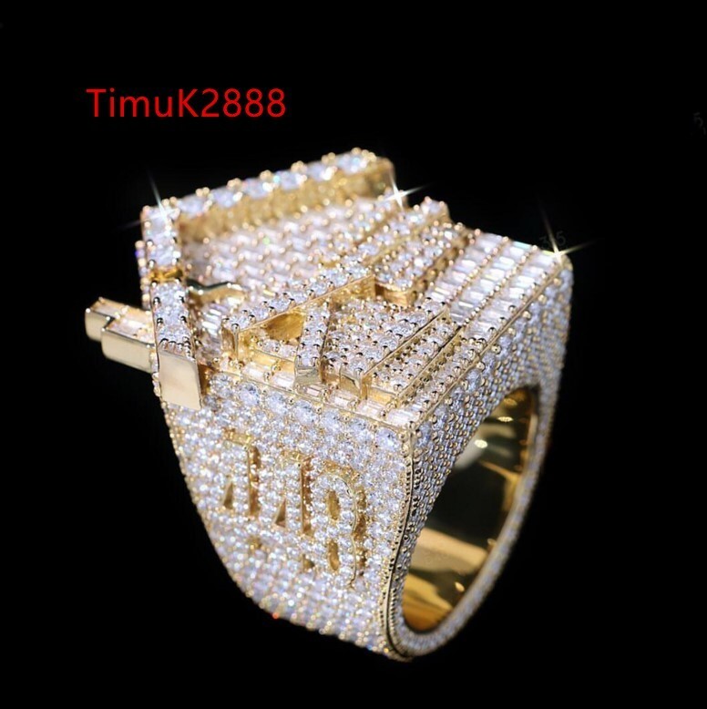 Luxury Custom Hip Hop Moissanite Ring Vvs Diamond Baguette Trap House Shape Bling Iced Out Championship Ring for Men
