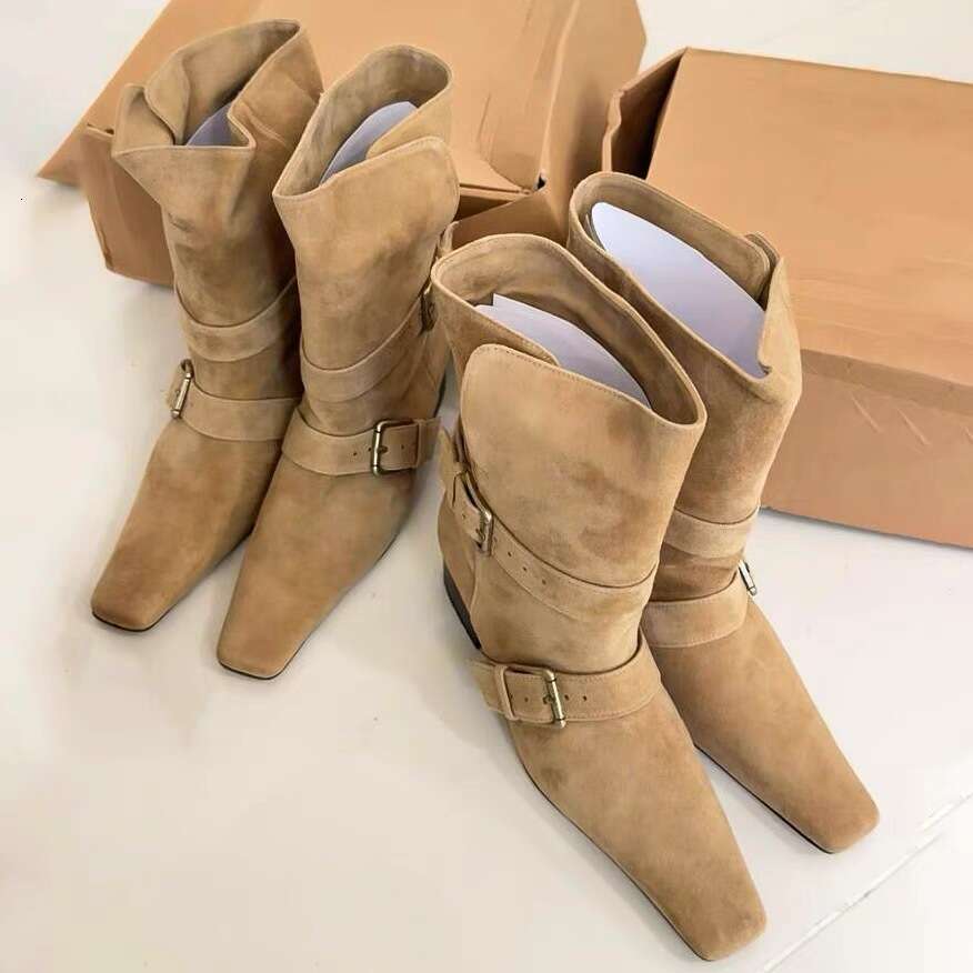 Korean Style Niche Design Turn-down Collar Two-way Small Square Toe Martin for Women 2025 Chunky heel Chheheelsea Slim Short Boots