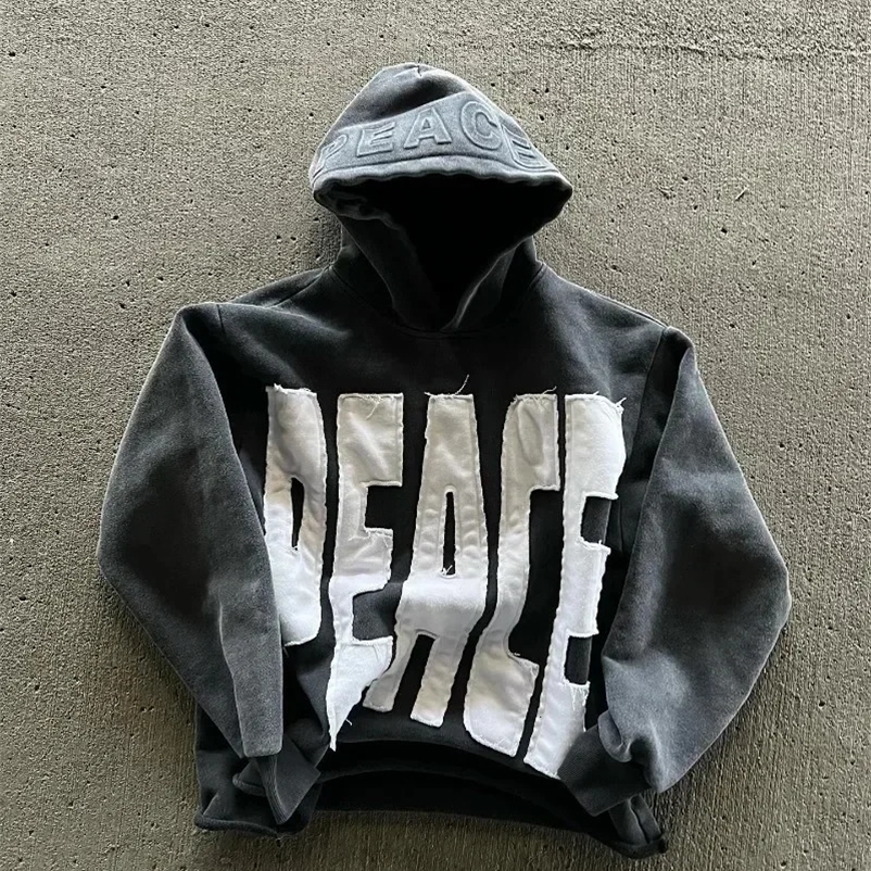 High Street Trend Vintage Alphabet y Hoodie for Men Y2k Goth Harajuku Fashion Coat Couple Casual Loose Sweatshirt 250214