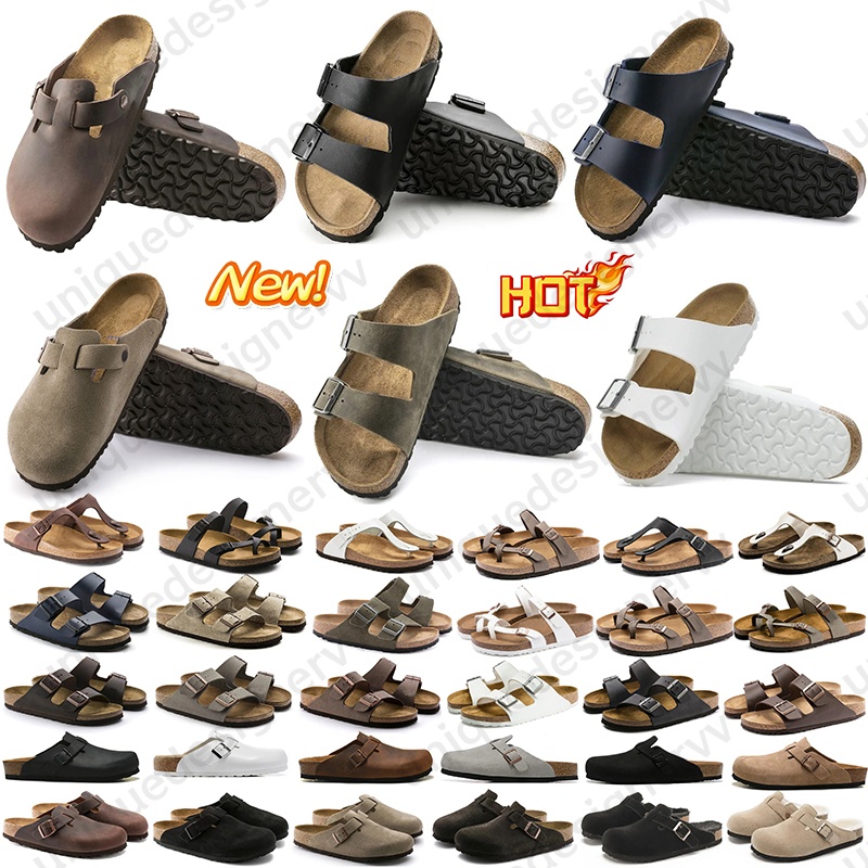 Mens womens clogs slippers slides sandals soft suede leather taupe mocha beige mud sand blue grey pink scuffs platform beach black slipper