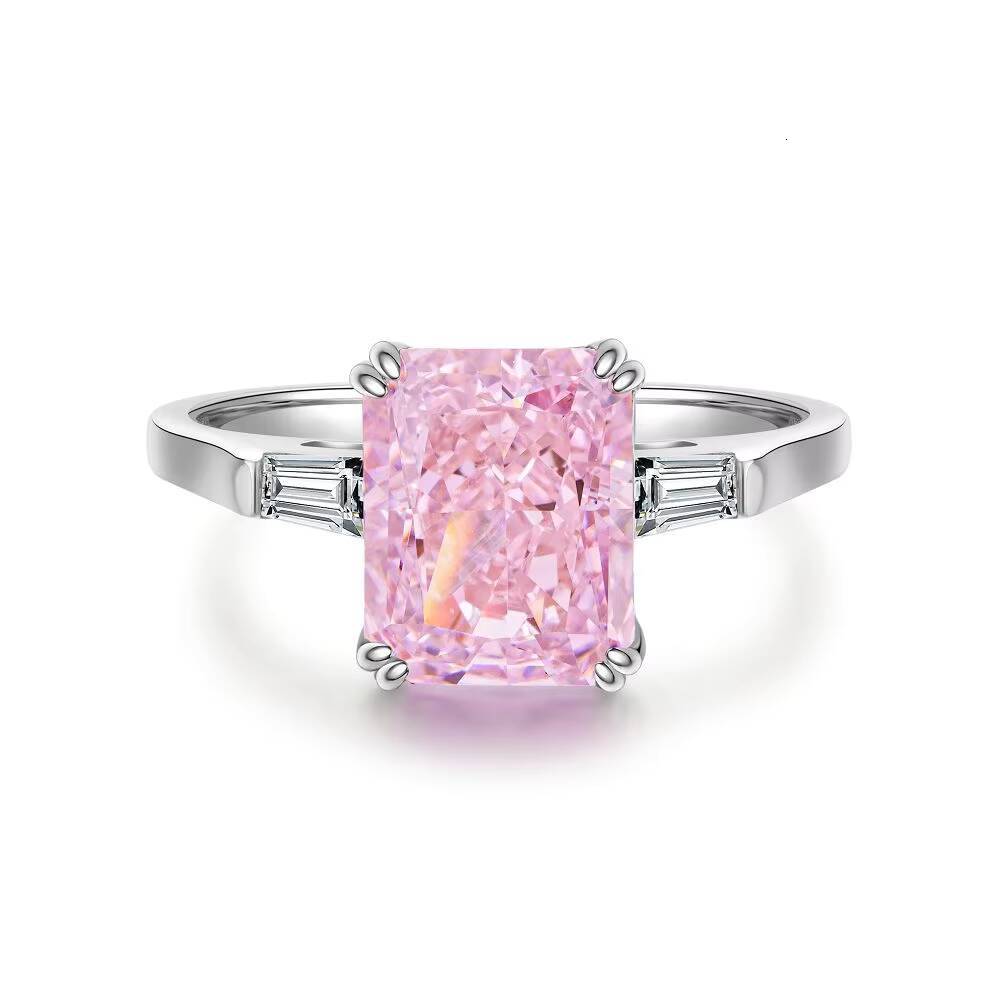 Wholesale S925 Sterling Silver Ice Flower Cut Ring for Women Radiant Pink Diamond Gemstone European American Style for Gift