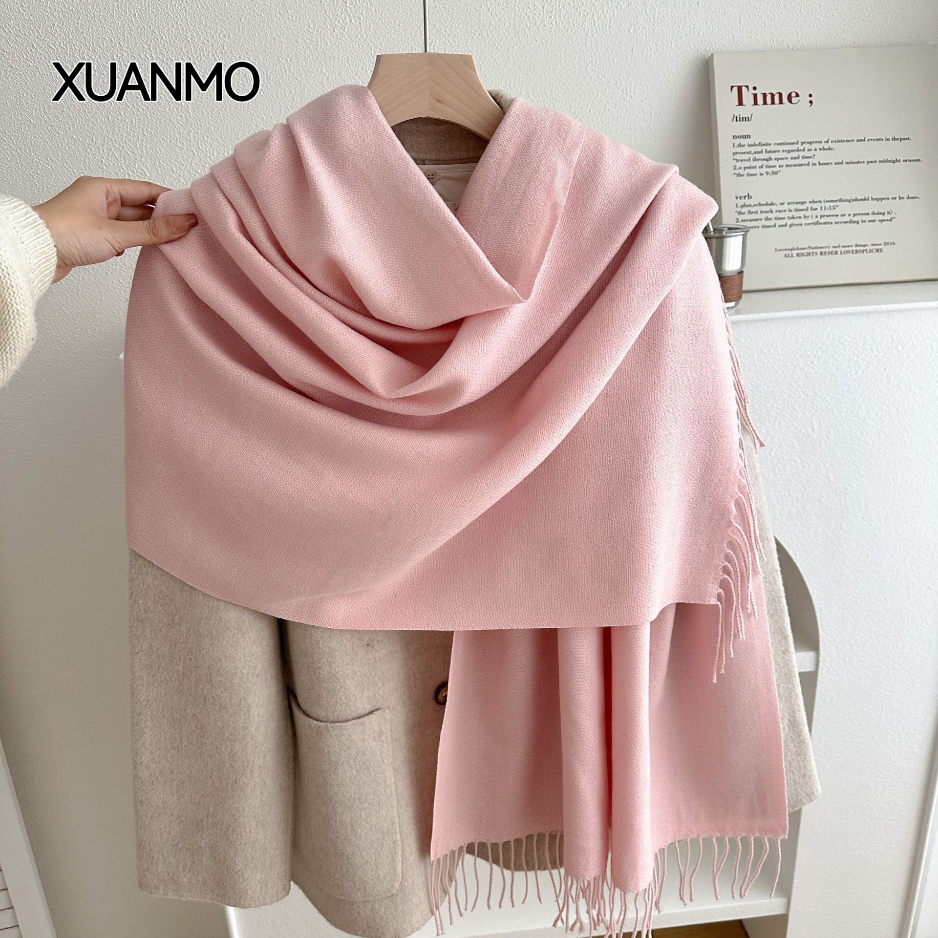 K2009 Thickened skin-friendly autumn and winter imitation cashmere scarf shawl large size tassel design unisex neckband