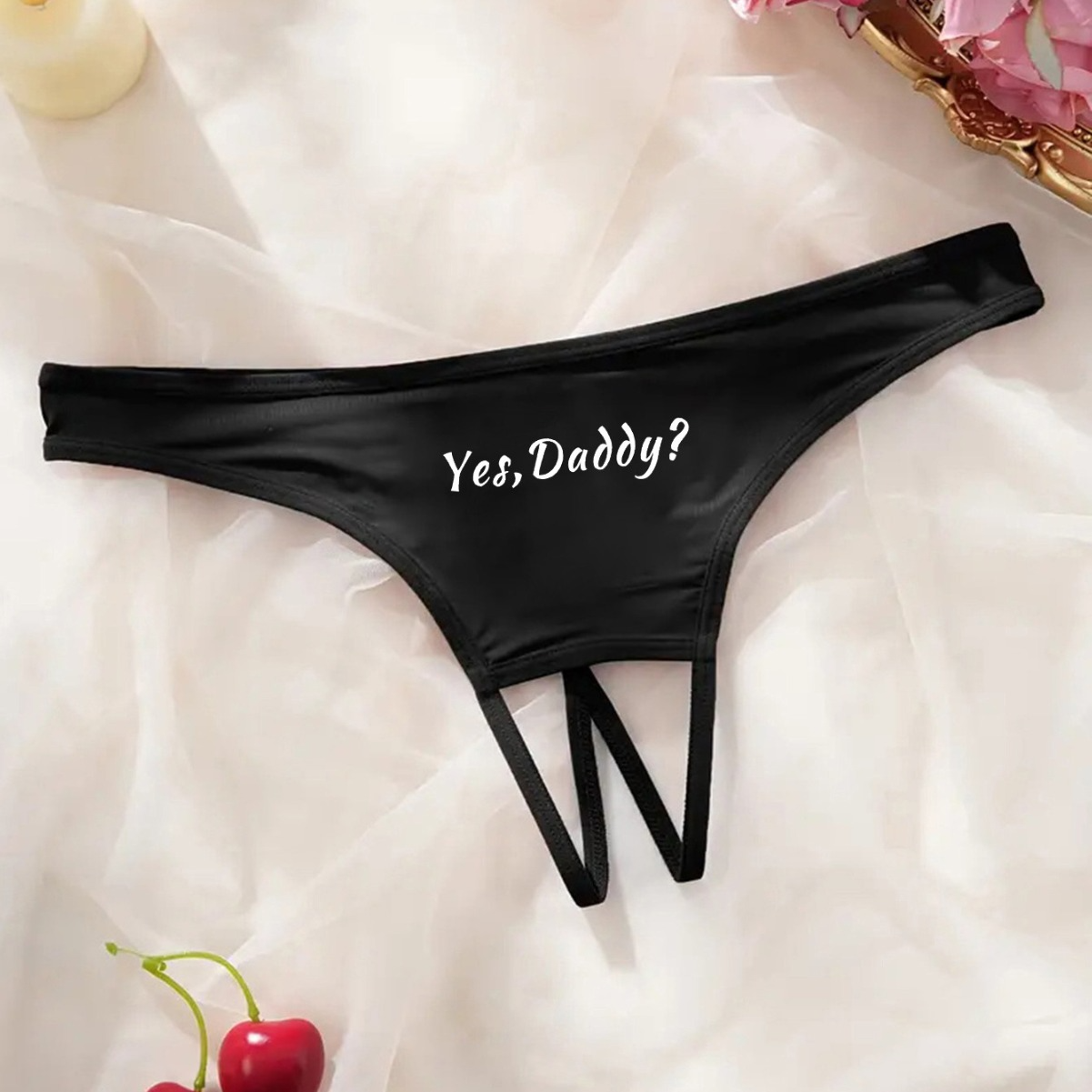 Women's Panties Crotch Opening Sexy Thong with Yes Daddy Prints Underwear Erotic Crotchless Female Intimates Lingerie