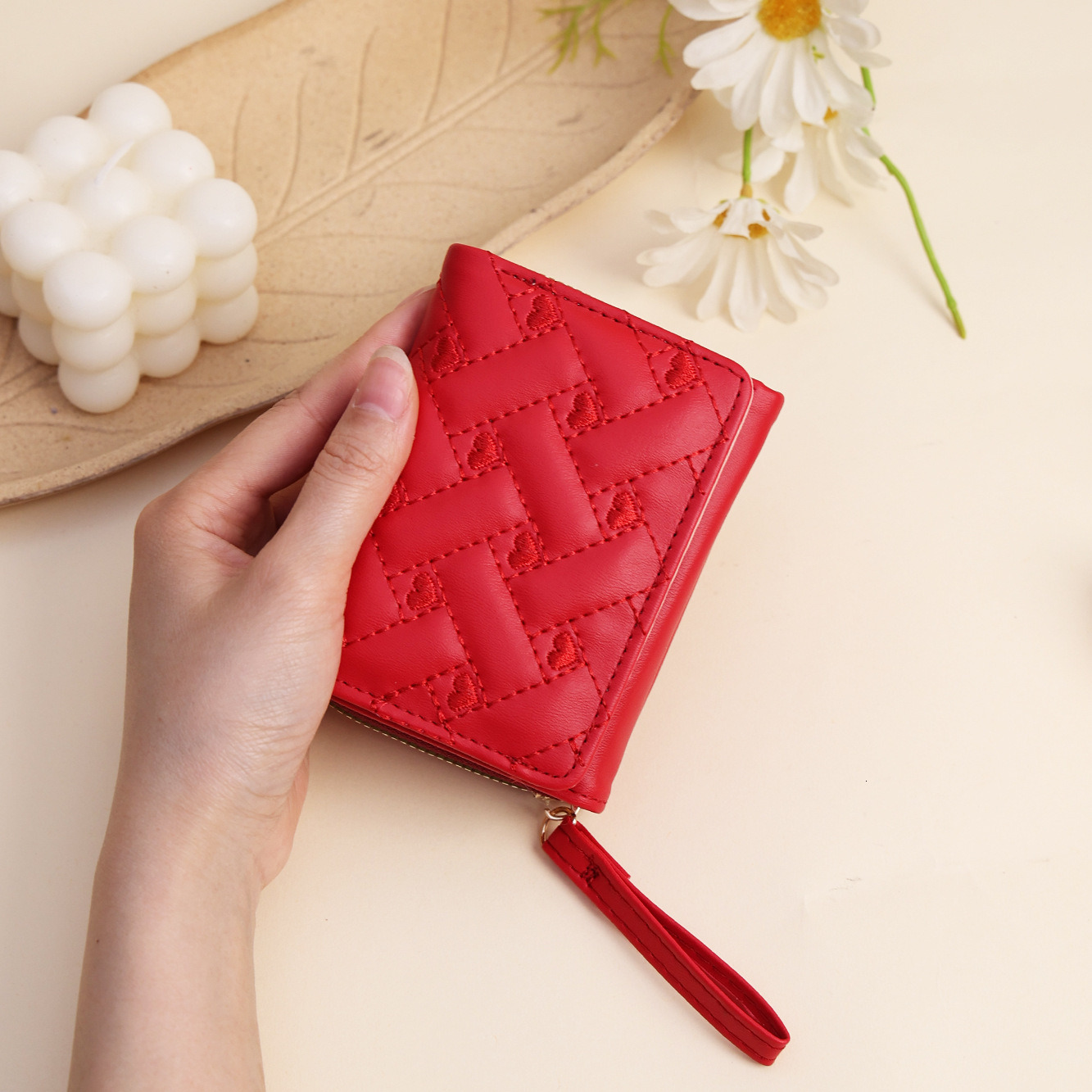 Women's Short Wallet Ins Women's Korean Edition Fashion Embroidery Love Student Zero Wallet 30% Off Card Bag