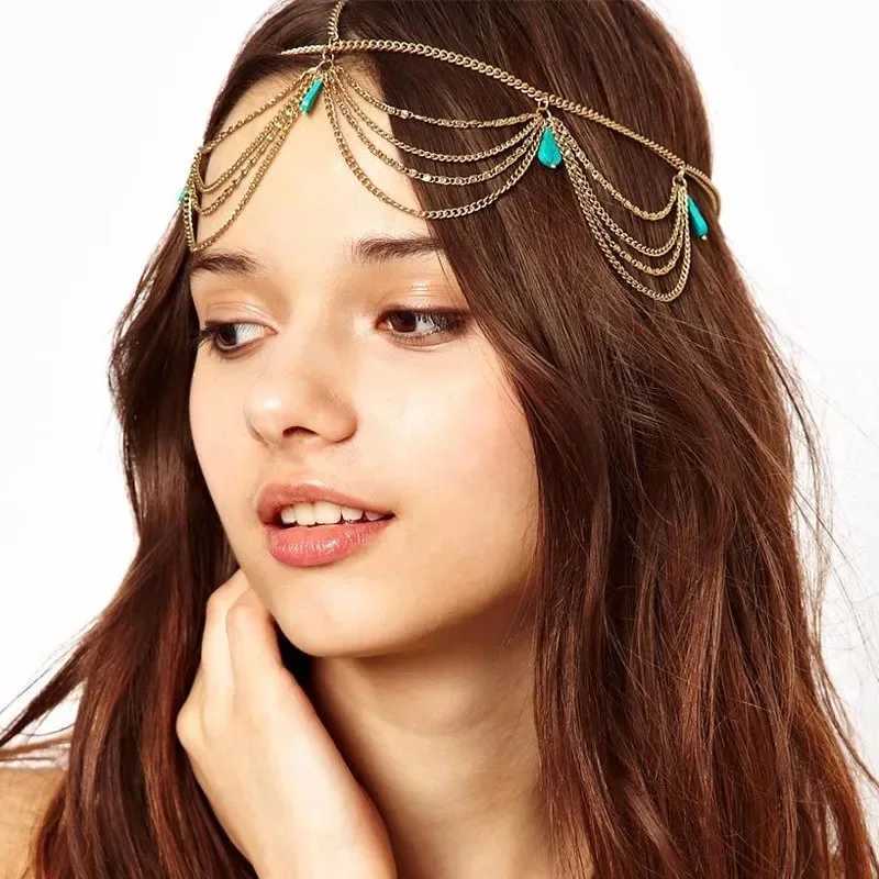 Trendy Forehead Punk Hair Jewelry Crystal And Pearl Tassels Headpieces Flower Chain Headbands For Women Girls Wedding L250928KFXF