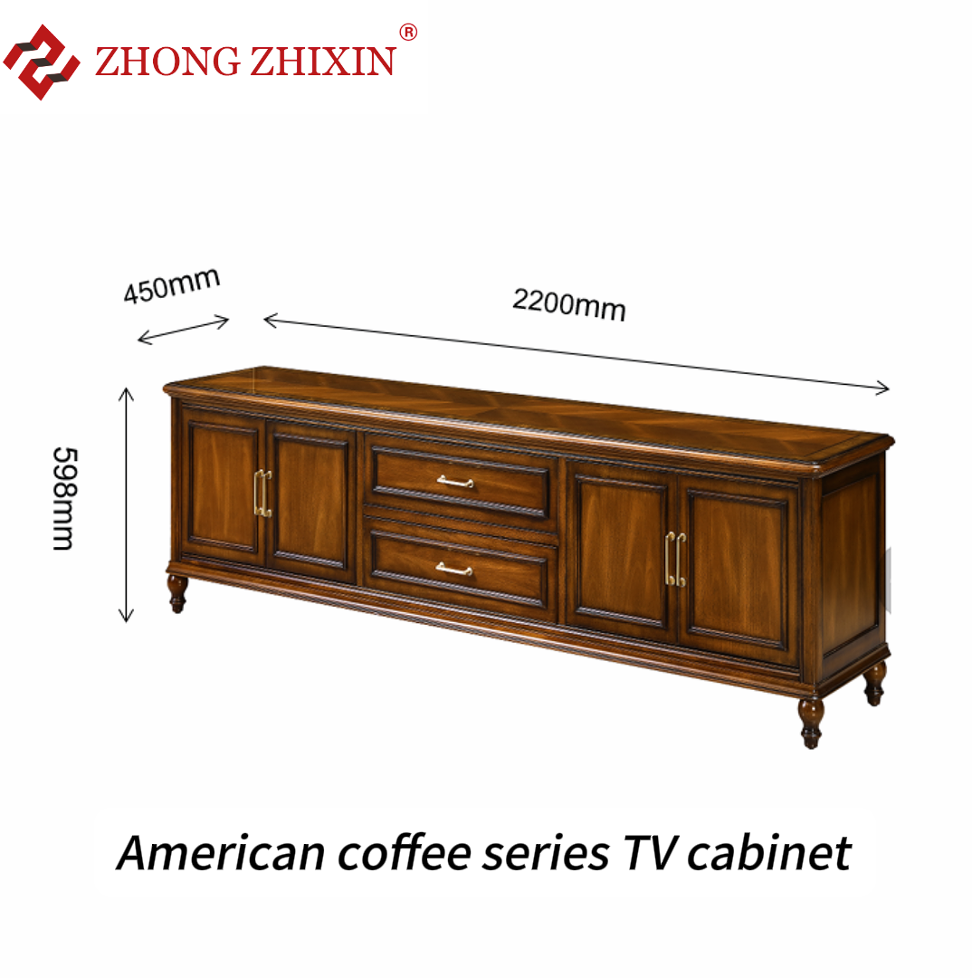 Zhongzhixin Designer Solid Wood King Bed & TV Stand Set, Luxury American Style - King Bed with Headboard + TV Cabinet with Storage, for Master Bedroom