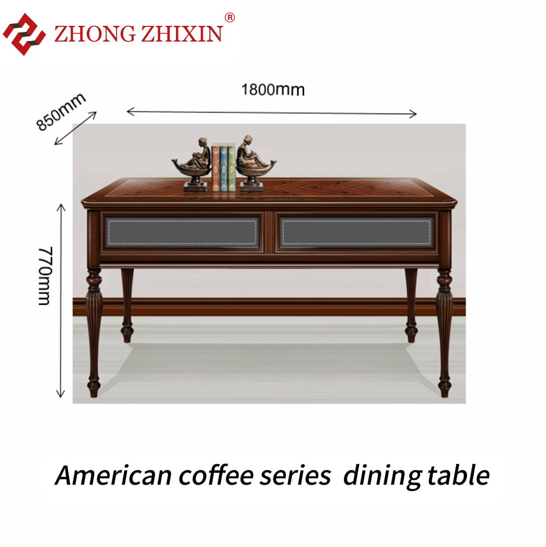 Zhongzhixin Designer Solid Wood Dining Table Luxury Leather Dining Chairs, American Style, Rectangular Table for Dining Room, Dark Brown